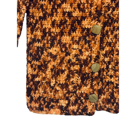 Vintage Handmade Crochet Cardigan Sweater w Collar Wooden Buttons Pockets S / M - Picture 4 of 5